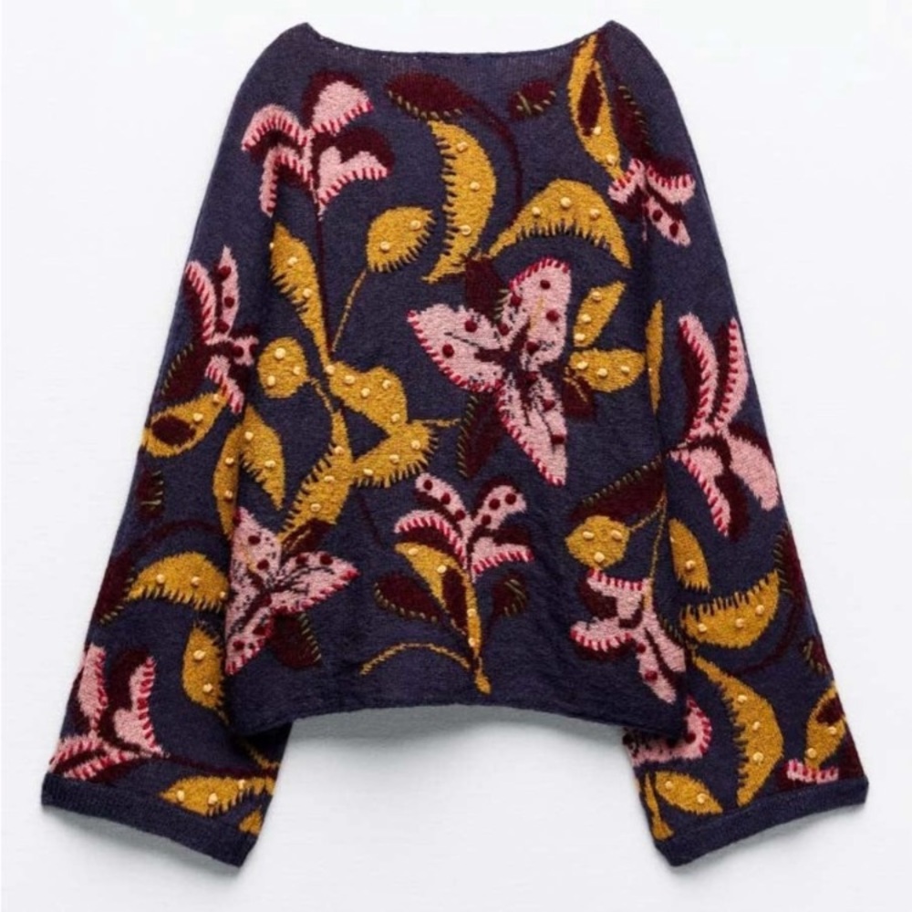 ZARA Handcrafted Embroidered Knit Sweater Size Small